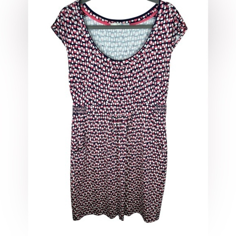 Boden women’s geometric blue red print Margot Jersey cotton modal blend Dress 10
